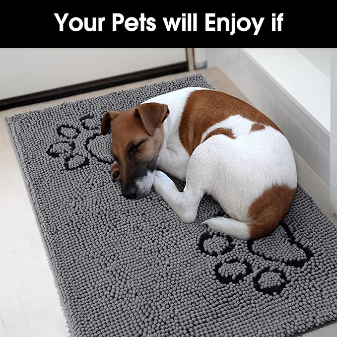 HOMEIDEAS Doormat Indoor Entrance, 60"x36", Absorbent Washable Non Slip Muddy Dog Front Welcome Door Floor Mat for Entryway (Cute Two Paw Print, Grey)