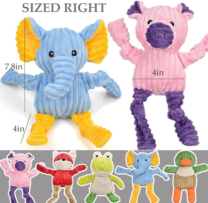 5 Pack Tough Dog Toys Stuffed Squeaky Dog Toys Assortment Plush Animal Dog Toy Value Bundle Puppy Pet Dog Toys for Small Medium Large Dogs