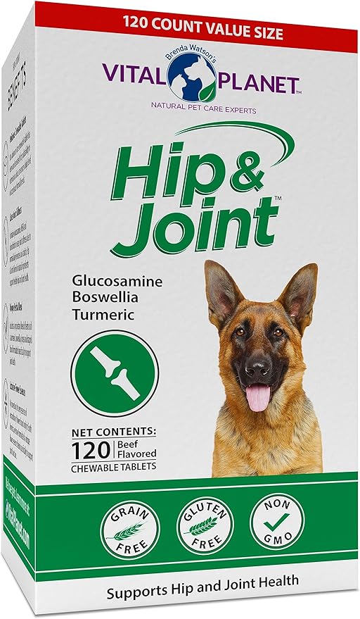 Vital Planet - Natural Hip and Joint Supplement for Dogs - Potent Herbal Blend with Green Lipped Mussel, MSM and Glucosamine (120 Chewable Tabs)