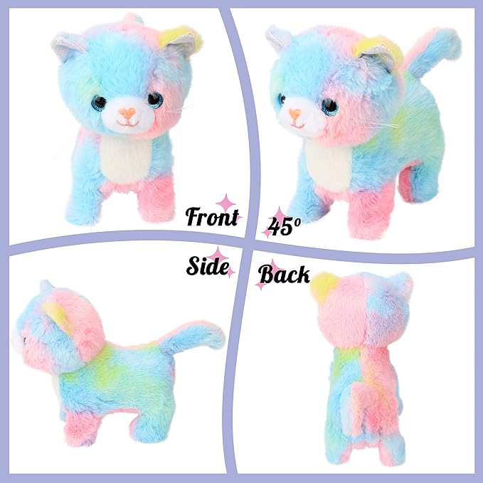 Hopearl Walking Cat Interactive Electronic Pet Singing Kitty Toy Remote Control Leash Animated Musical Kitten Miaow Wagging Tail Touch Recognition Gifts for Toddlers Birthday, Rainbow, 10.5''