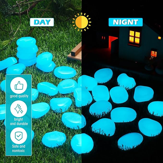 100 Pcs Glow in The Dark Rocks Glow in The Dark Pebbles Outdoor Fish Tank Rocks Aquarium Gravel Luminous Stones for Walkway Succulent Plant Halloween Decor(1.8 Inch,Light Blue)