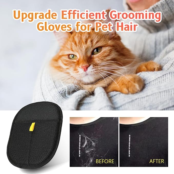 2pcs - Pet Hair Removel Glove for Cats & Dogs, Electrostatic Pet Hair Removal Gloves for Couch, Cat Grooming Gloves, Reusable Cat and Dog Hair Removel for Sofas, Furniture, Carpets and Curtains