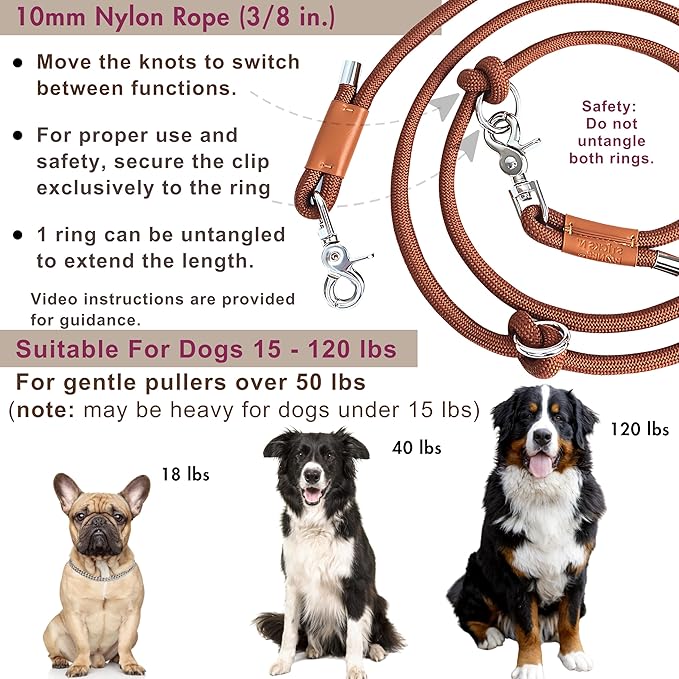 Hands Free Dog Leash, Waist Leash for Dog Walking, Crossbody, Multifunctional, Dog Lead, Running, Pink Adjustable Lead 4.3ft - 7.5ft, Double Lead for 2 Dogs, Dual Handle, Dog Training, 3/8" (10mm).