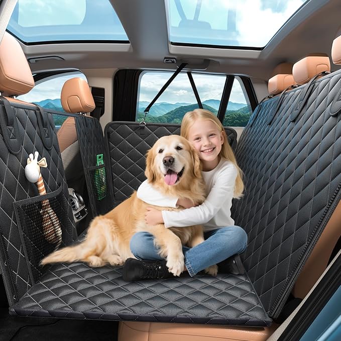 2025 Upgarde Large Space Back Seat Extender for Dogs, Dog Car Seat Cover for Back Seat Supports 500lbs, Hard Bottom Car Seat Cover for Dogs, Sturdy Waterproof Dog Seat Cover for Car SUV Truck