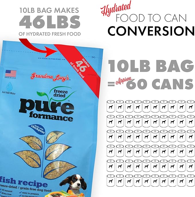 Grandma Lucy's PUREformance Dog Food, Grain Free and Freeze-Dried - Fish, 10 Pound Bag