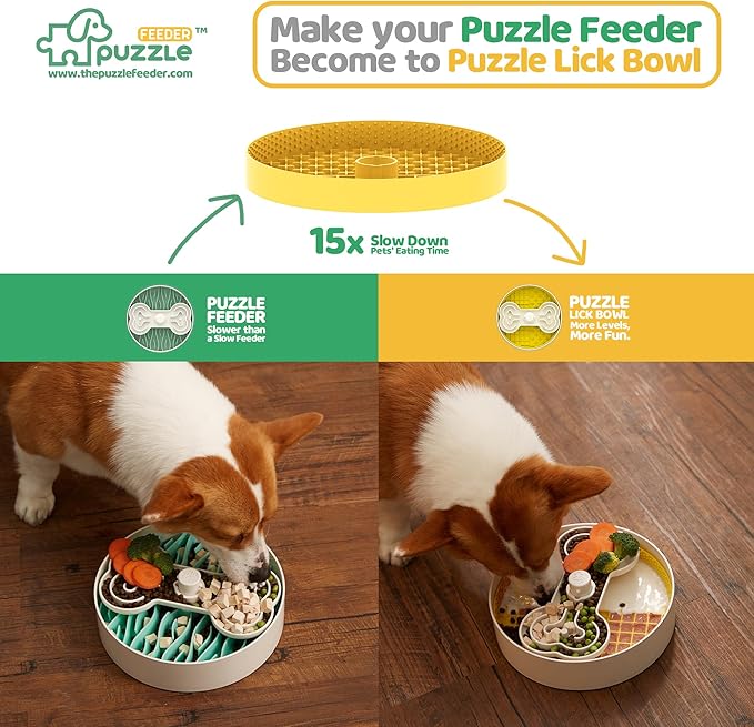 Insert, Transform Your Dog's Bowl to Slow Feeder, 6 Cup 9.8 Inch Yellow