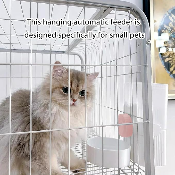 Hanging Automatic Pet Feeder Water Dispenser Set, 35oz Rabbit Food Bowl Water Bottle Cage-Mounted Gravity Hanging Feeder for Small Pets Rabbits Ferrets Cats Dogs Guinea Pigs (Pink)