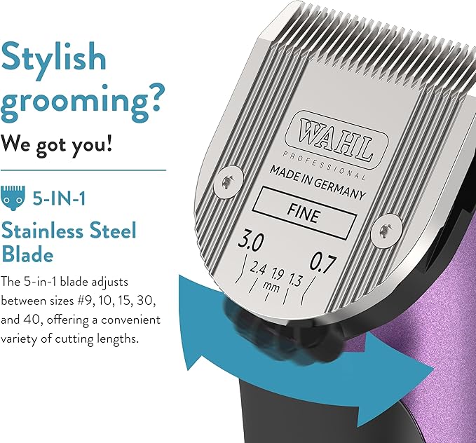 WAHL Professional Animal Bravura Lithium Ion Clipper - Pet, Dog, Cat, and Horse Corded/Cordless Clipper Kit, Purple (41870-0423)