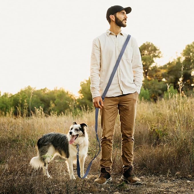 Hands Free Dog Leash,Galaxy Reflective Crossbody Leash, 6–9.5 ft Adjustable Heavy Duty Waist Belt for Medium and Large Dogs Walking,Running,Jogging,Training,Night Walking （290cm, Blue