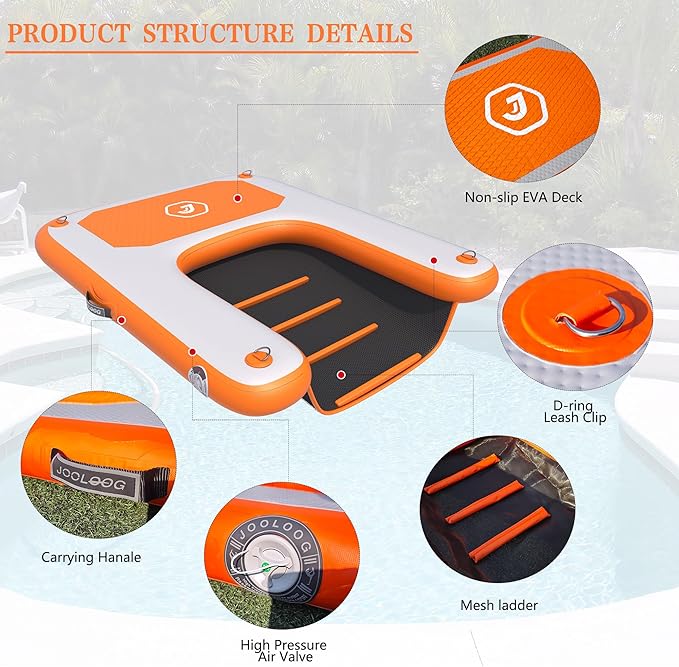 Inflatable Plank Dog Float Ramp,Up to 180lbs Dog Water Ramp Ladder with Non-Slip Dock Platform for Swimming Pool,Boat,Lake