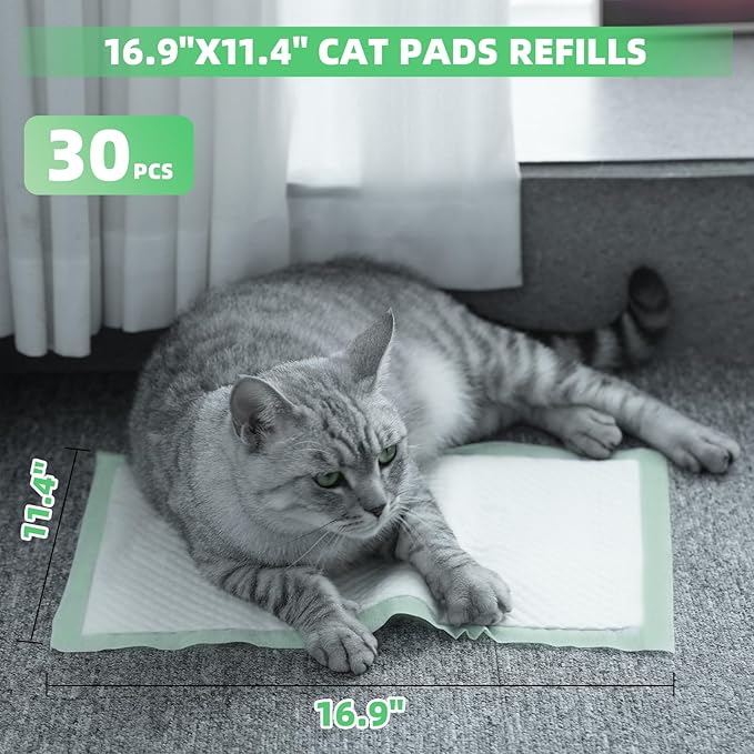 IMMCUTE Cat Pads 16.9"" X 11.4"", Lemon Scent, 30 Ct, Pee Pads for Cats, Thickened Super Absorbent Pee Pads, Odor Control, Cat Pads for Litter Box System, Cat Pad Refills, Cat Litter Pads, Green