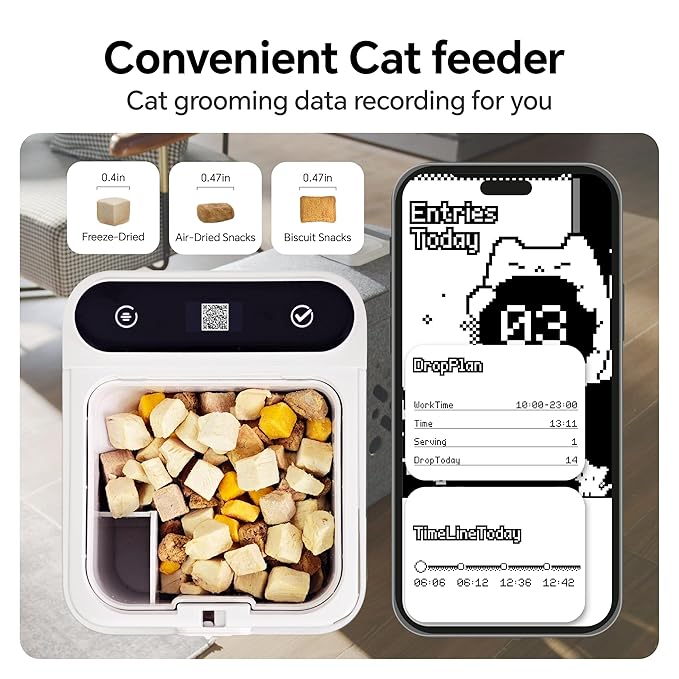 AutoComb Automatic Cat Self Groomer, 360° Surround Skin Friendly Grooming Tool For Cats, Self Cat Brushes with biomimetic cat tongue brush for Long or Short Haired & Smart feeder, White