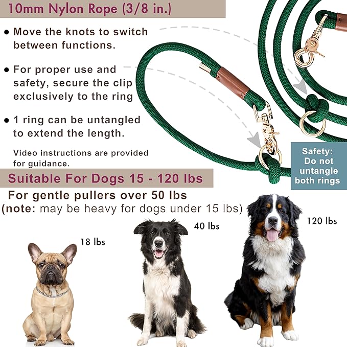 Hands Free Dog Leash, Waist Leash for Dog Walking, Crossbody, Multifunctional, Dog Lead, Running, Pink Adjustable Lead 4.3ft - 7.5ft, Double Lead for 2 Dogs, Dual Handle, Dog Training, 3/8" (10mm).