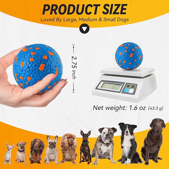 2Pcs Dog Balls, Tennis Balls for Dog Aggressive Chewers, for Large Medium Small Puppy, Training Catch&Fetch, Water Floats Toys, Blue