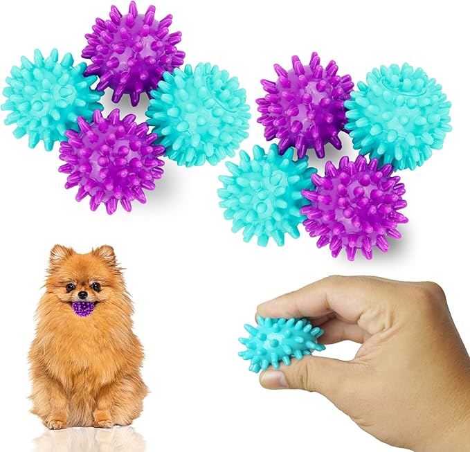 Spiky Dog Ball 1.8 Inch Squeaky Toy for Small Dogs Aggressive Chewers Puppy Teething Toys Dog Spike Ball for Training and Teeth Cleaning - 8 Pack
