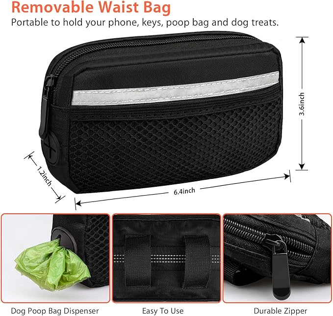 Hands Free Dog Running Leash with Waist Belt, Dual Handle Elastic Bungees Retractable Rope for Medium and Large Dogs, Reflective Stitches for Walking Hiking Biking (Large Pink, 25-120lb)