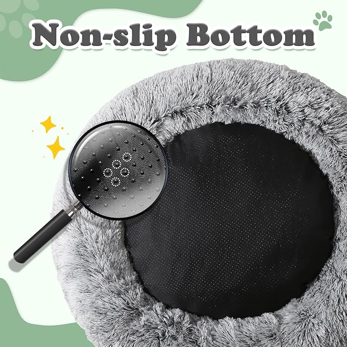 JOLLYVOGUE Dog & Cat Bed, Calming Anti-Anxiety Pet Bed for Small Dogs, Fluffy Donut Cushion for Small and Medium Pets (23")