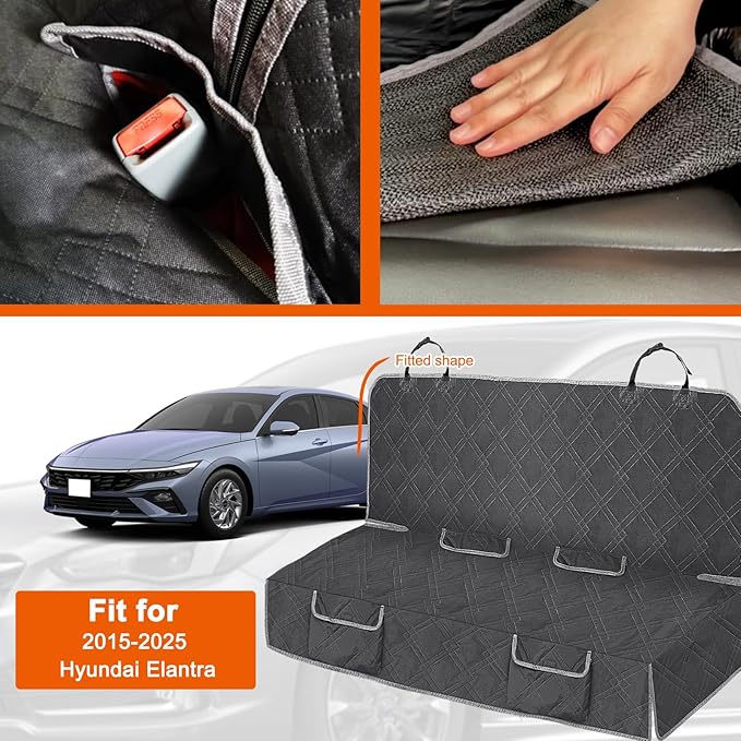 Dog Car Seat Cover Compatible with Hyundai Elantra 2015-2025, Waterproof Pet Bench Seat Cover for Back Seat, 600D Heavy Duty Scratch Proof Nonslip Truck Seat Covers for Dogs