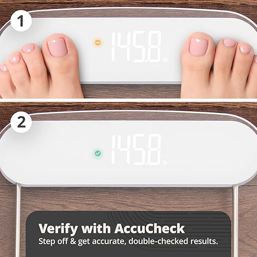 Greater Goods Digital AccuCheck Bathroom Scale for Body Weight, Capacity up to 400 lbs, Batteries Included, Clear