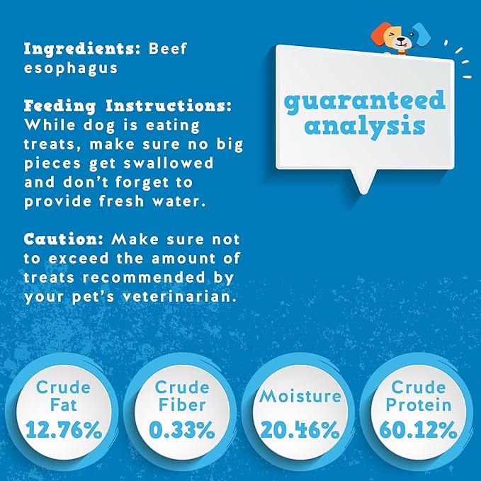 Jack&Pup Gullet Jerky | 6" Beef Gullet Jerky Chew for Small Dogs | Single Ingredient Dog Treats with Glucosamine for Natural Joint Support (25 Pk)