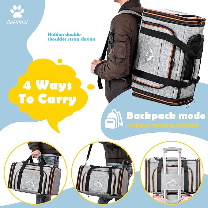 Airline Approved Pet Carrier, 4-Sides Expandable Soft-Sided Dog & Cat Travel Carrier with Removable Fleece Pad (Large, Orange)