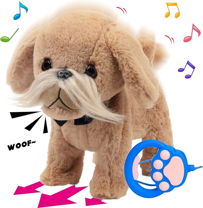 Hopearl Walking Dog Interactive Electronic Pet Toy Remote Control Leash Animated Puppy Nodding Barking Wagging Tail Gifts for Toddlers Birthday, Brown, 9''