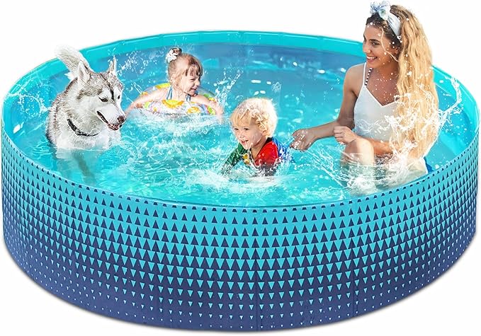 Jasonwell Foldable Dog Kiddie Pool - Hard Plastic Kids Paddling Pool Toddler Baby Swimming Pools for Backyard Collapsible Whelping Box Pet Doggie Cats Wading Pools Bathtub for Puppy Large Dogs 87In