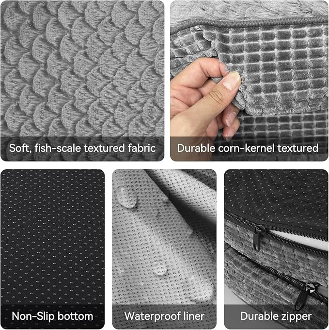 JOEJOY Orthopedic Dog Beds Large Sized Dog, XL Egg-Crate Memory Foam Pet Couch Bed with Bolster Sides, Waterproof Lining, Removable Washable Cover & Non-Slip Bottom, Grey