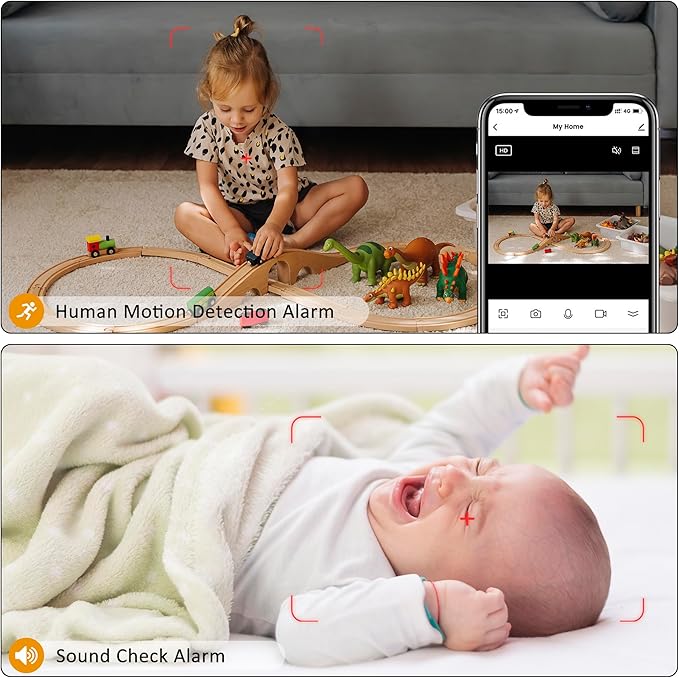 360° Indoor Security Camera-2 Fisheye Lenses for 720° Panoramic View, 2K FHD Baby Monitor & Pet Camera,Motion/Sound Detection, 2.4G WiFi, Night Vision 2-Way Audio, Wireless Cam for Home/Office