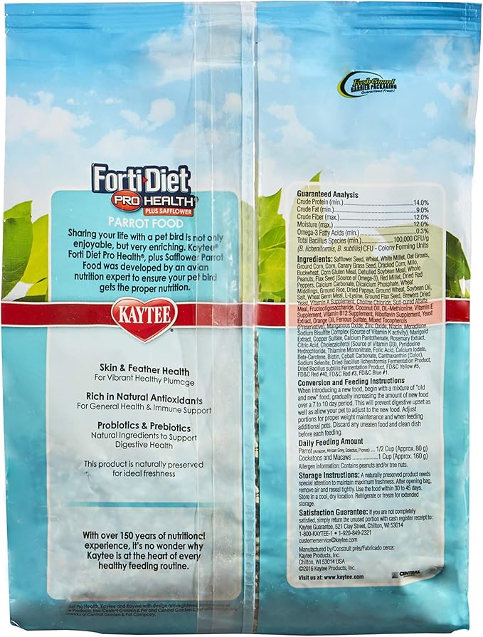Kaytee Forti-Diet Pro Health with Safflower Pet Parrot Food, 4 lb (Pack of 2)
