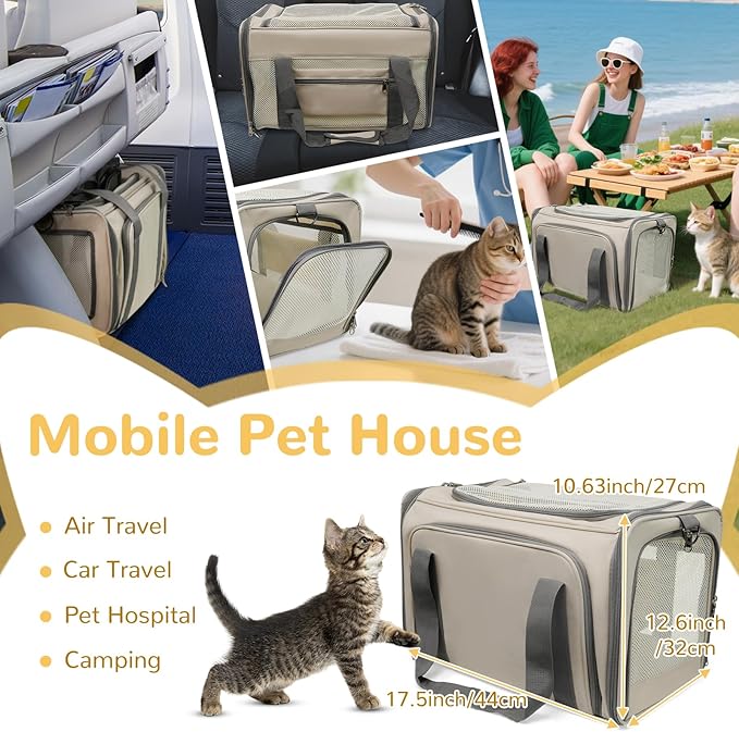 Cat Carrier Soft, TSA Airline Approved Pet Carriers, Expandable Dog Carrier for Travel, Soft Sided Collapsible Pet Travel Carrier for Cats and Small Dogs, Grey