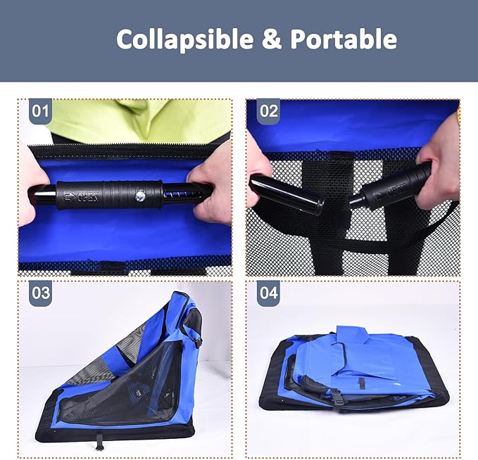 JESPET 36'' Soft Dog Crates Kennel for Pets, 3 Door Soft Sided Folding Travel Pet Carrier with Straps and Fleece Mat for Dogs, Cats, Rabbits, Grey Blue & Beige (36" L x 24" W x 27" H, Blue)