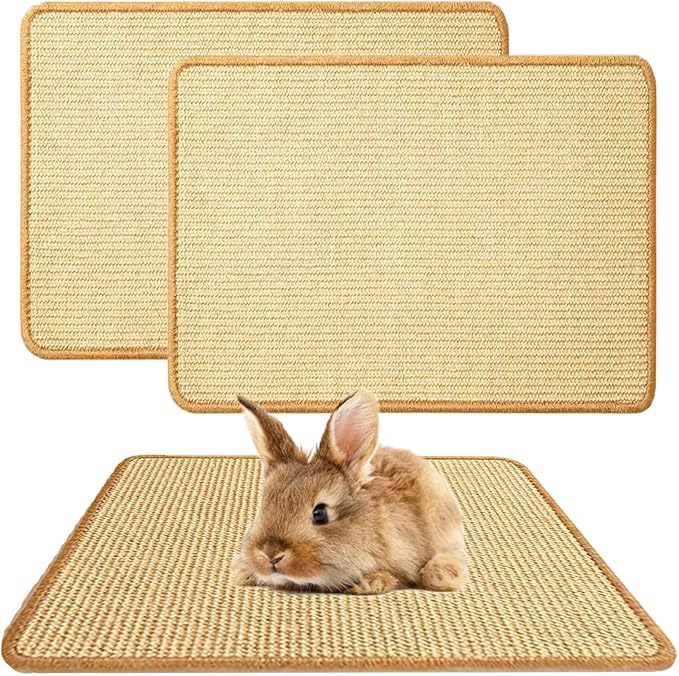 2PCS Rabbit Scratch Mat Natural Bunny Scratching Pad Claws and Teeth Care Rabbit Mats for Cages Chew Toys for Bunny Pet Cage Bedding for Biting Sleeping Nesting, 24x16
