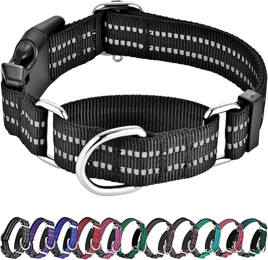 Hikiko Martingale Collar for Dogs Reflective Nylon Dog Collar with Quick Release Buckle Adjustable Training No Slip Dog Collar (X-Large, Black)