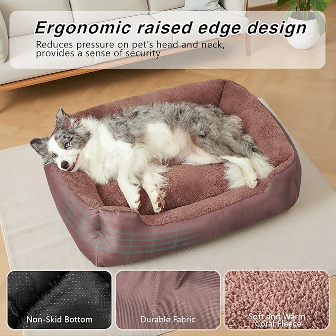 Large Dog Bed, Soft Calming Pet Bed Comfort Large Washable Dog Couch with Nonskid Bottom, Breathable, Brown