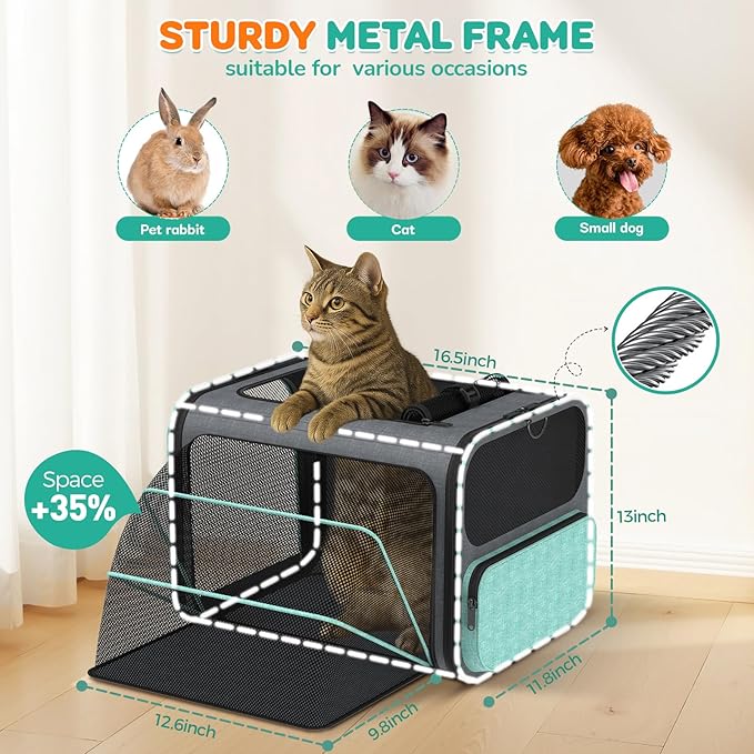 Cat Carrier with Wheels Airline Approved: Betopet Expandable Rolling Dog Carrier for Small Dog Under 25lbs - Cat Soft Carrier Pet Travel Bag TSA Approved Under Seat for Airplane Transport Flight