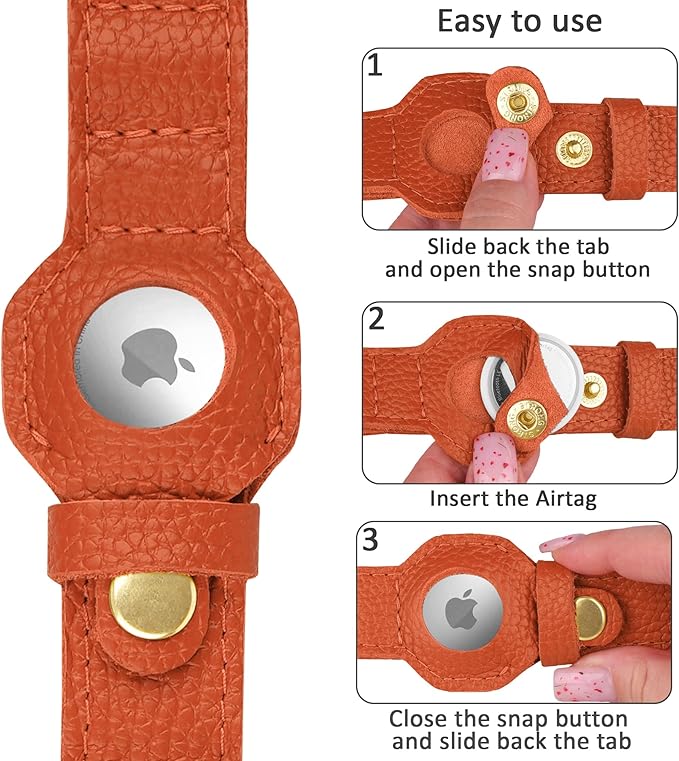 Leather Airtag Dog Collar - Soft Tracking Dog Collar with Apple AirTag Holder and Metal Buckle - Safety GPS Pet Collars for Small Medium Large Dogs Puppy Pink Red (Orange, XS, 9"-12" Neck Fit)