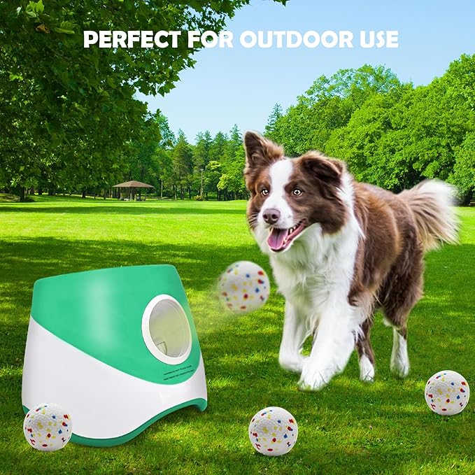 Automatic Dog Ball Launcher for Samll to Medium Dogs, Upgraded Interactive Toy Balls Thrower, Distance Adjustable Mental Stimulating Dog Toys with 4 Etpu Balls 2.2 Inch (Green)