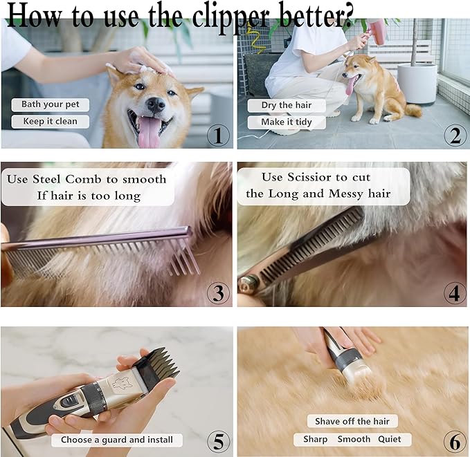 Dog Grooming Kit Clippers, Low Noise, Electric Quiet, Rechargeable, Cordless, Pet Hair Thick Coats Clippers Trimmers Set, Suitable for Dogs, Cats, and Other Pets(Red)