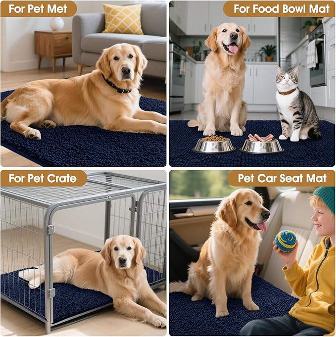 IM HOME 36" x 24" Navy Blue Dog Door Mats for Muddy Paws, Chenille Absorbent Dog Mat, Non Slip Heavy Mud Mat for Dogs, Soft Pet Bed Mat for Entryway, Mud Paws, Inside Floor