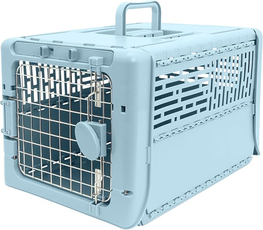 SportPet Designs Collapsible X-Small Pet Travel Carrier (Blue), Hard-Sided Kennel for Small Dogs, Puppies, Cats, Kittens, Animals up to 20lbs, Washable Home & Outdoor Pet Crate, 19.6"L x 13.5"W x 12"H