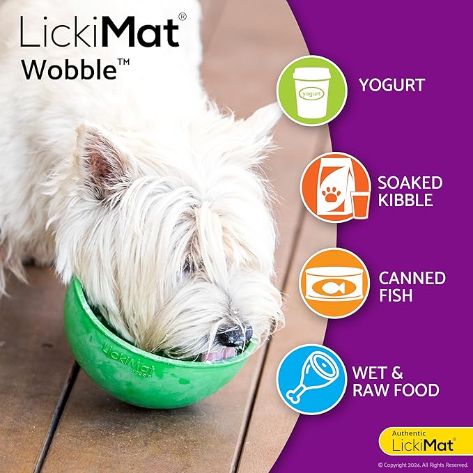 LickiMat Wobble, Dog Slow Feeder Bowl Lick Mat, Boredom Anxiety Reducer; Perfect for Food, Treats, Yogurt, or Peanut Butter. Fun Alternative to a Slow Feed Dog Bowl, Green