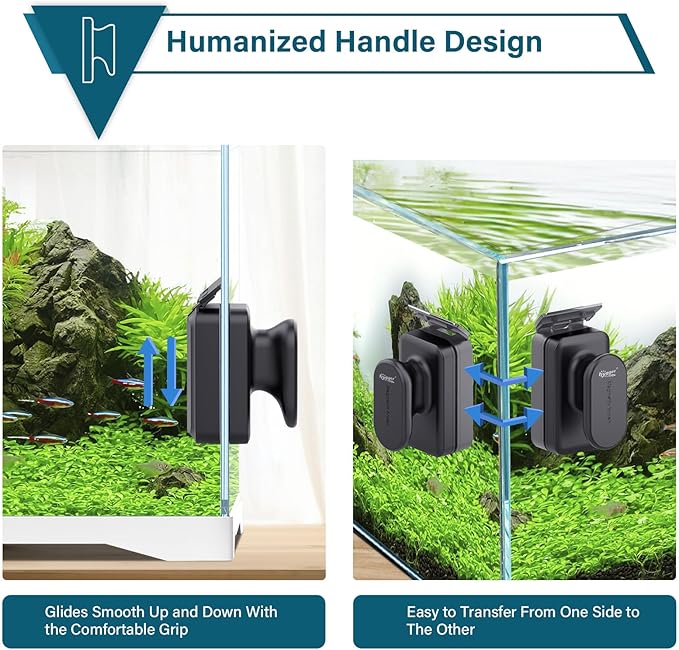 hygger Aquarium Magnetic Glass Clean Tool, Algae Scraper for Fish Tank Cleaning Magnet Floating Design Scrubbing Brush with Two Detachable Blade