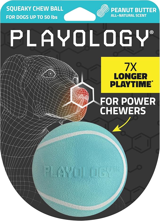 Playology Squeaky Dog Toy | Durable Rubber Interactive Dog Ball | Peanut Butter Scented Fetch Ball for Medium Dogs | Floating Dog Toy Made from Non Toxic Materials