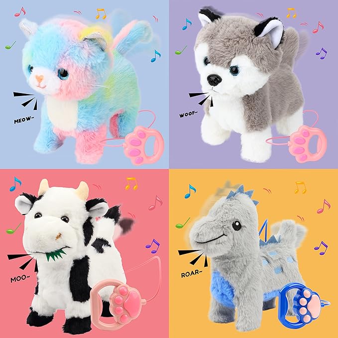 Hopearl Walking Husky Interactive Electronic Pet Musical Dog Toy Remote Control Leash Animated Puppy Singing Barking Wagging Tail Touch Recognition Gifts for Toddlers Birthday, Gray, 9''