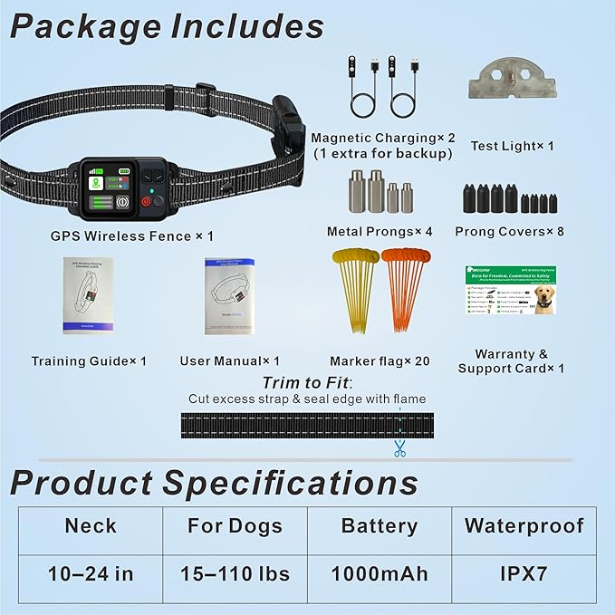 GPS Wireless Electric Dog Fence – Circular Wireless Dog Fence System for Dogs with Early Warning Beep & Auto-Protection, Quick-Charge Collar, 6561ft Range, Waterproof, 3 Modes, Outdoor Use Only