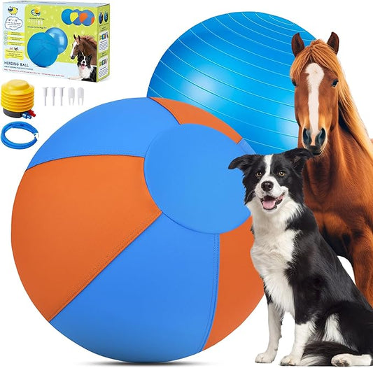 Herding Ball for Dogs and Horses - 25" Jolly Ball for Dogs, Agility Training Equipment, Herding for Australian/German Shepherd, Improved Bite-Resistant, Reinforced Sewing Dog Toys - Blue&Orange(New