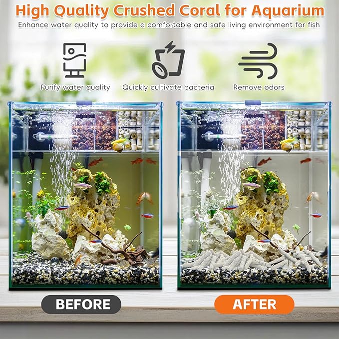 kathson 1.1lb Crushed Coral for Aquarium Crushed Coral for Freshwater Qquarium Corals for Fish Tank to Raise ph Filter Media for Fish Tank with Mesh Bag for Fish Tank Filter Media Decorations