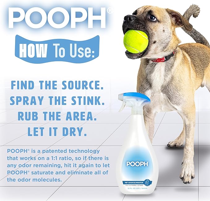 POOPH® Pet Odor Eliminator Spray - Patented NO Fragrance NO Harsh Chemicals Organic Odor Eliminator Works On-Contact Home, Auto, Upholstery, and more Fast Easy Safe for Pets, People and the Planet!
