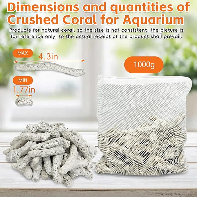 kathson 2.2lb Crushed Coral for Aquarium Crushed Coral for Freshwater Qquarium Corals for Fish Tank to Raise ph Filter Media for Fish Tank with Mesh Bag for Fish Tank Filter Media Decorations